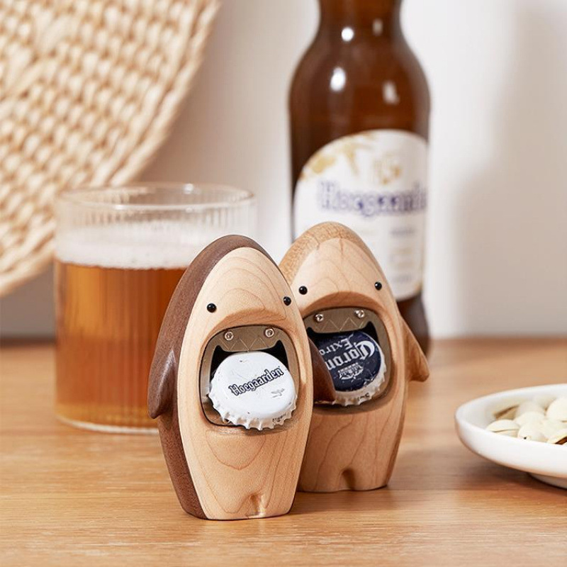 Kitchen Gadgets Men - Kreativer Hai-Flaschenöffner aus Holz, niedlicher Bierdeckel-Entferner,