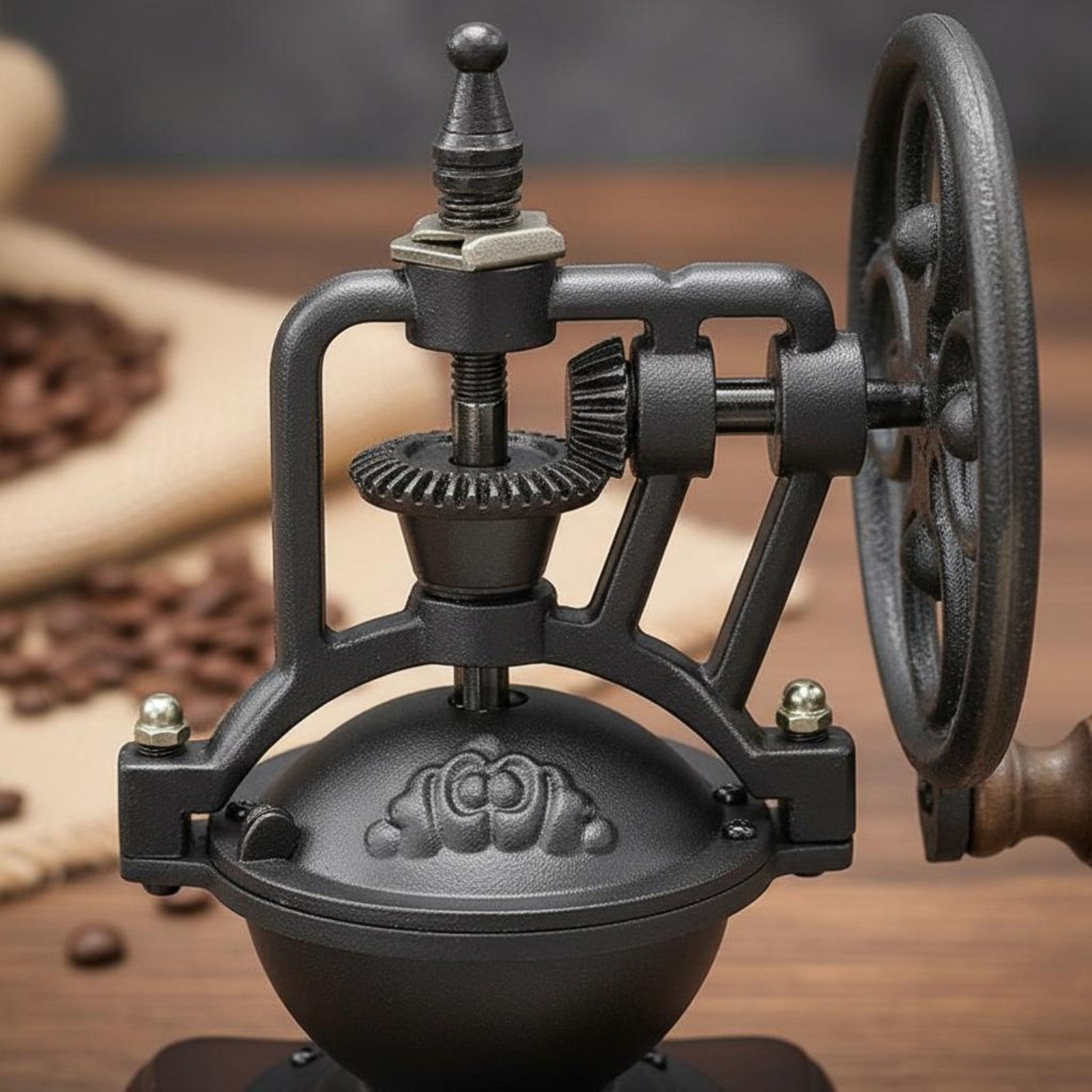 Kitchen Gadgets Vintage - Manuelle Unterhaltungs-Kaffeemühle mit Rad, Gusseisen-Konstruktion, Vintage
