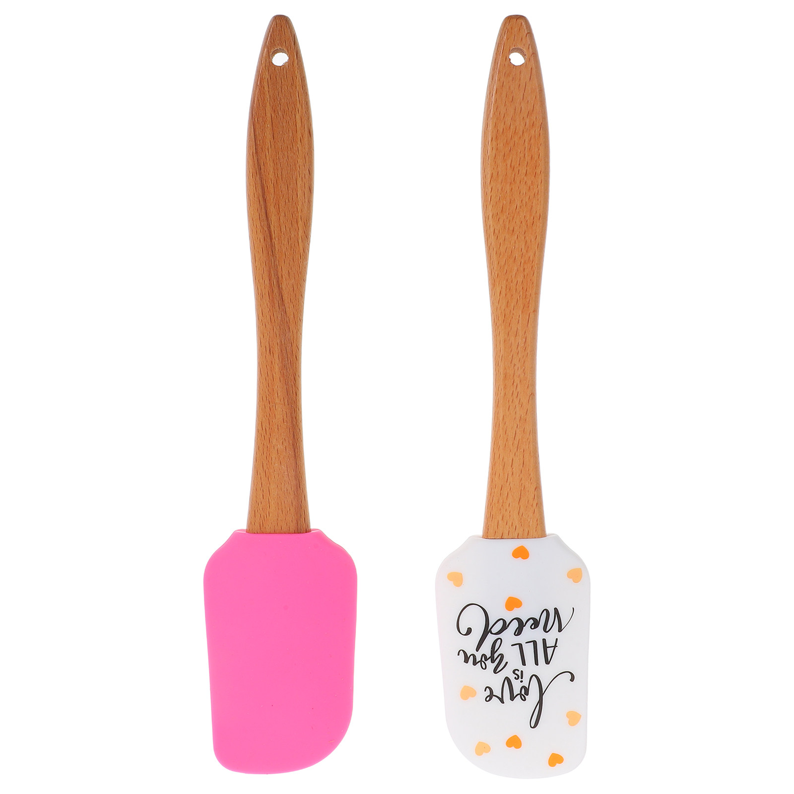 Silicone Spatula Set - 2-teiliges Valentinstag-Silikonspatel-Set mit Herzdesign und Holzgriff,