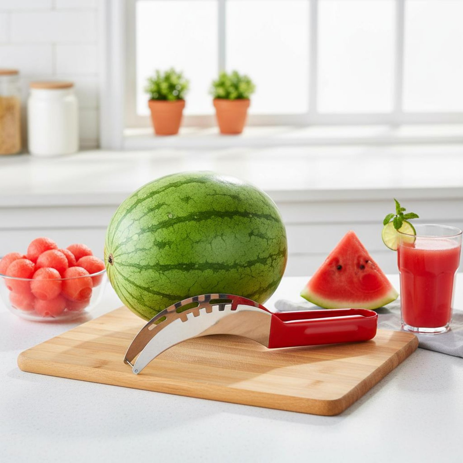 Kitchen Gadgets In - Wassermelonen-Würfelschneider aus Lebensmittelechtem Material, Edelstahl-Fruchtausstecher mit