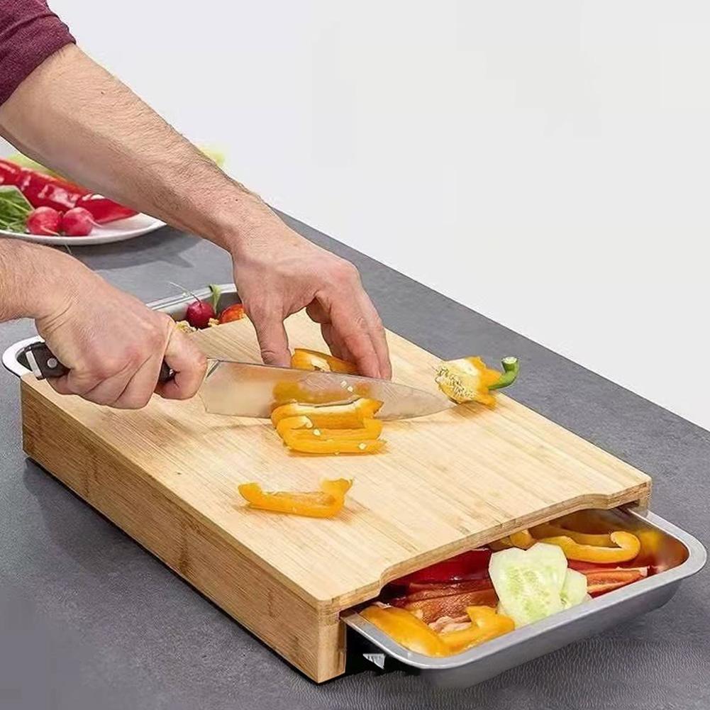 Bamboo Cutting Board - Bambus-Schneidebrett mit verstecktem Werkzeugfach aus Edelstahl