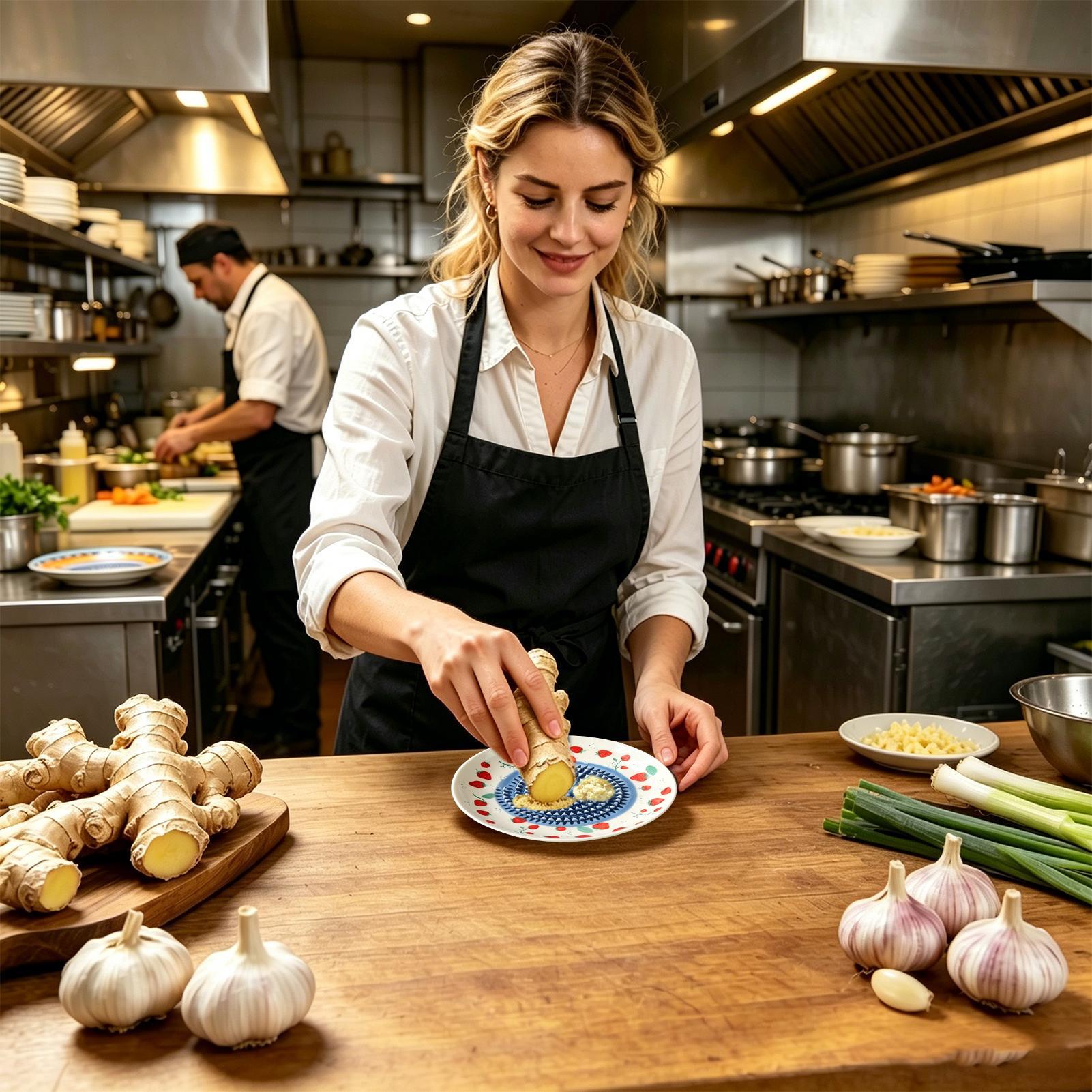 Kitchen Gadgets Garlic - Knoblauch-Ingwer-Zerkleinerer, Keramik-Rundreibeplatte, Manuelles Gemüse- und Obst-Mahlwerkzeug