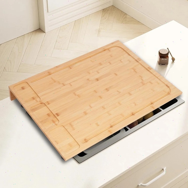 Bamboo Cutting Board - Große Bambus-Herdabdeckung mit verstellbaren Beinen, 29,5