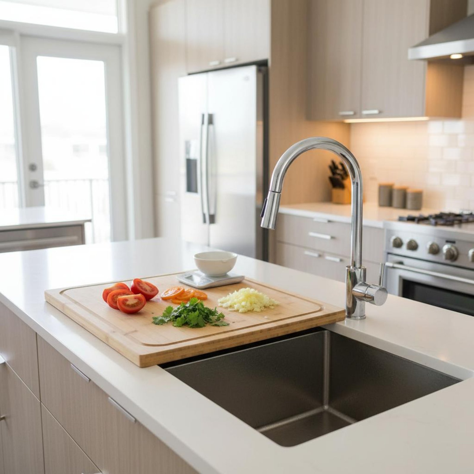 Bamboo Cutting Board - Schneidebrett für über die Spüle, Multifunktionales