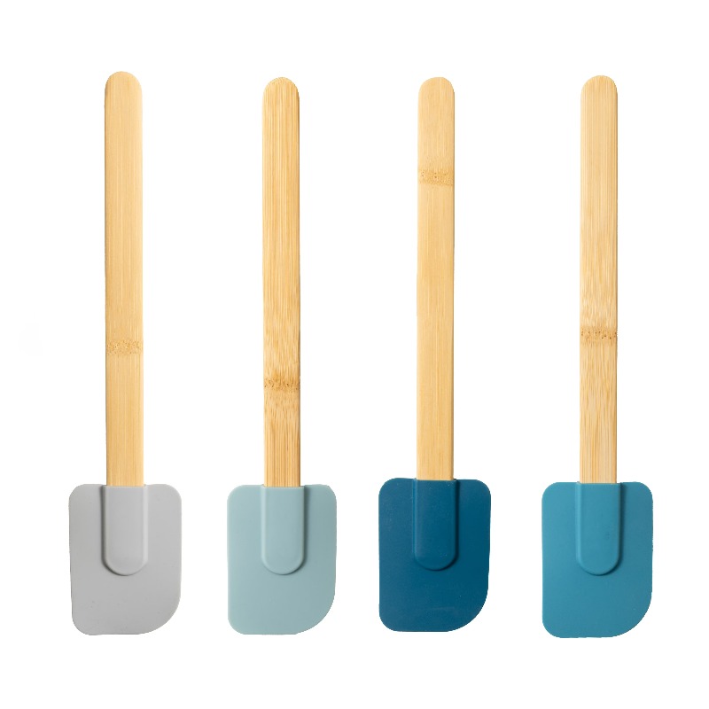 Silicone Spatula Set - Buntes Silikon-Spatel-Set 4-teilig mit Bambusgriffen, Blau