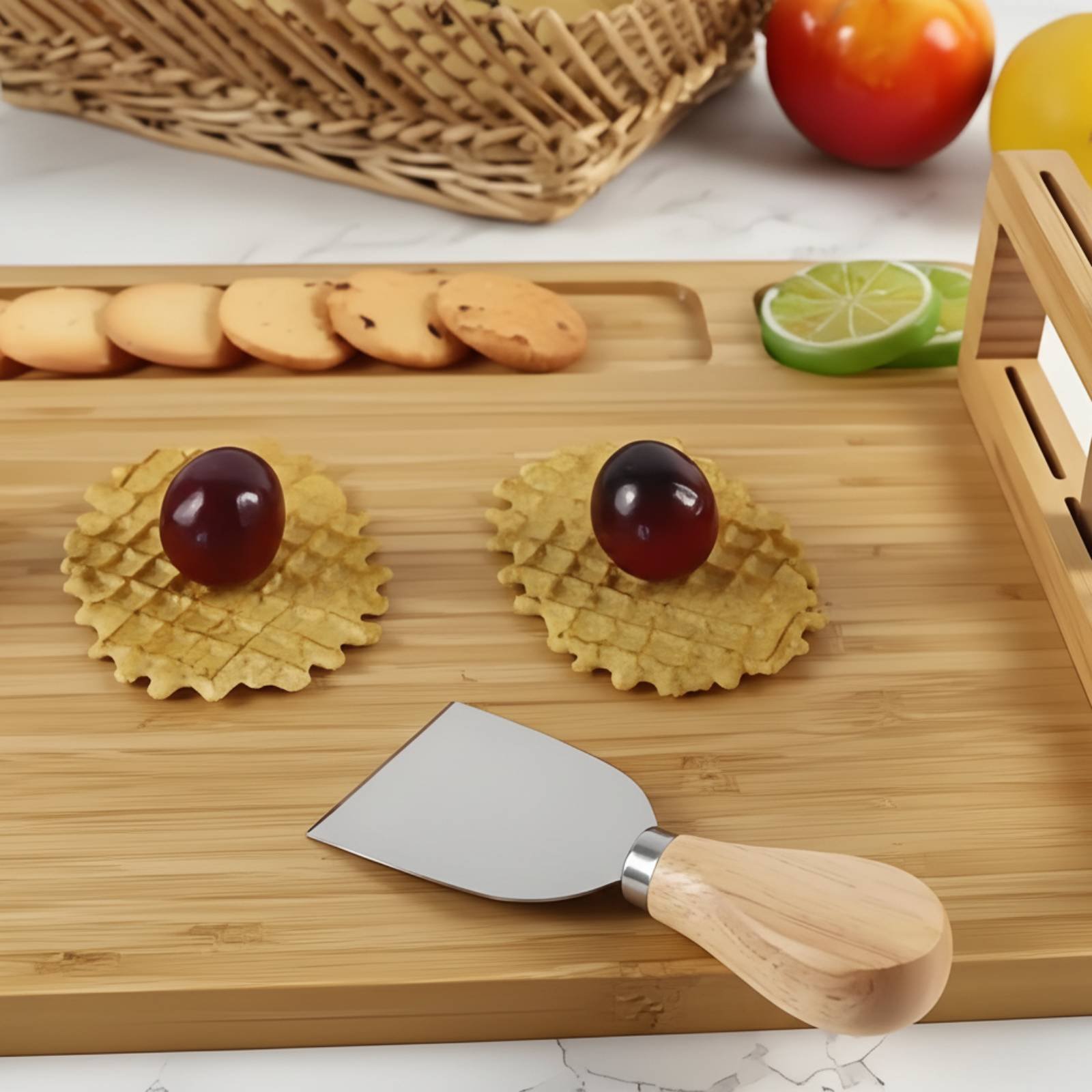 Bamboo Cutting Board - 6-teiliges Bambus-Käsebrett und Schneidewerkzeug-Set, Lebensmittelechtes Fleisch-